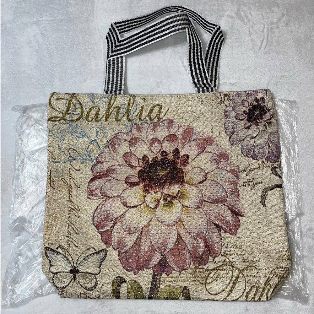Floral Print Zippered Canvas Tote Bag Floral Print Zippered Shoulder Bag Tote